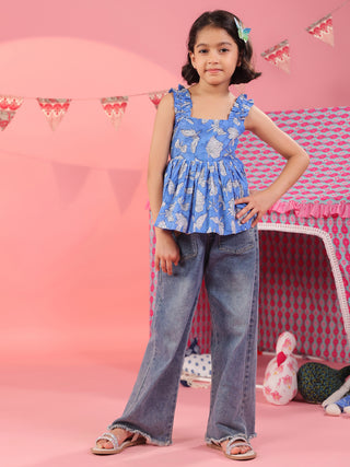 Print Cotton Peplum Crop Top