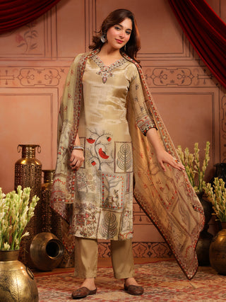 Women Ethnic Motifs Printed Regular Beads and Stones Kurta with Trousers & With Dupatta