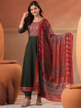 Green Printed 3-Piece Anarkali Kurta Set