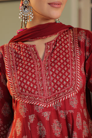 Women Ethnic Motifs Printed Regular Pure Cotton Kurta with Trousers & With Dupatta