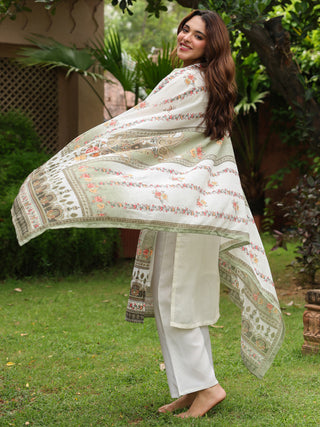 Women Floral Printed Regular Pure Cotton Kurta with Trousers & With Dupatta