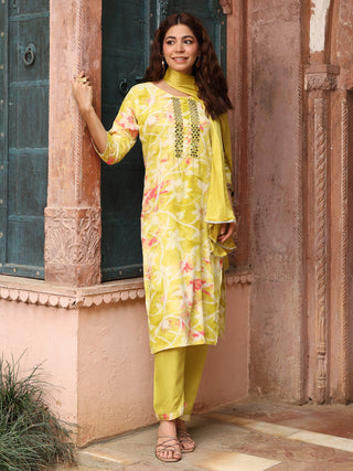 Green Floral Embroidered 3-Piece Straight Kurta Set