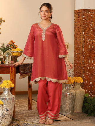 Rose Pink Paper Shimmer Lace Co-Ord Set