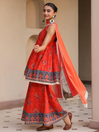 Women Ethnic Motifs Printed Empire Pure Cotton Kurta with Sharara & With Dupatta