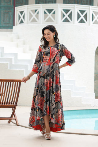 Tropical Printed Pure Cotton Maxi Ethnic Dresses