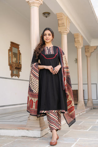 Black Solid 3-Piece Kurta Set