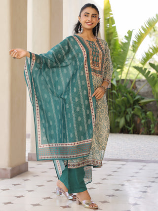 Women Floral Printed Regular Mirror Work Kurta with Trousers & With Dupatta