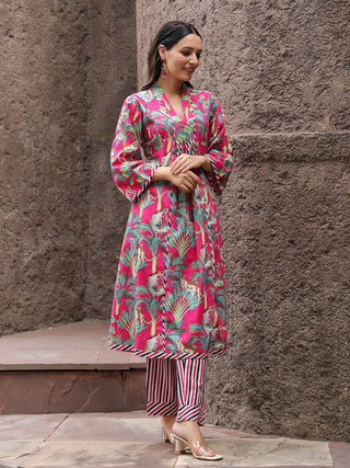 Floral Printed Regular Pure Cotton Kurta & Trousers