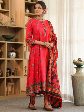 Women Ethnic Motifs Printed Regular Pure Cotton Kurta with Trousers & With Dupatta