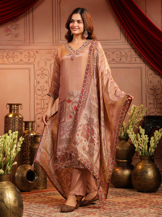 Women Ethnic Motifs Printed Regular Beads and Stones Kurta with Trousers & With Dupatta