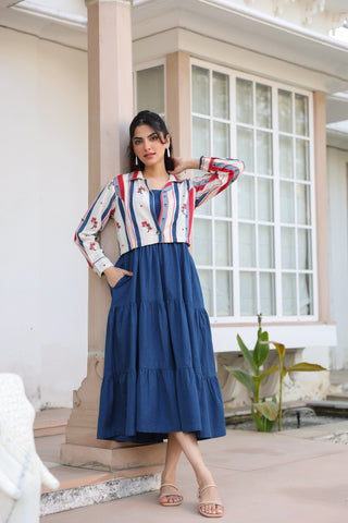 Blue Solid Fit & Flare Dress