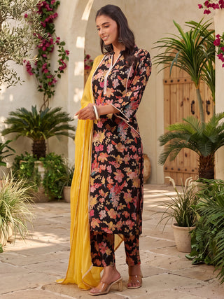 Women Floral Printed Regular Pure Cotton Kurta with Trousers & With Dupatta