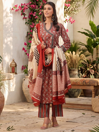 Maroon Printed Gota Patti 3-Piece Kurta Set