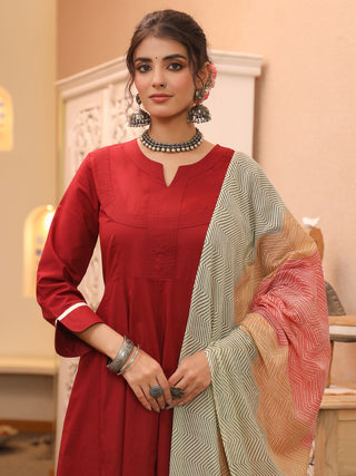 Red Solid Lace 3-Piece Kurta Set