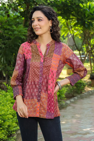 Women Rust Digital Printed Pure Cotton A-line Kurti