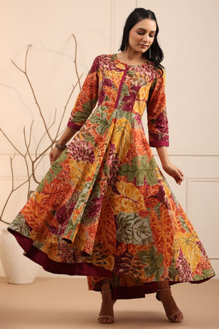 Women Multi Colored Floral Printed Anarkali Dress