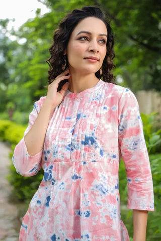 Women Pink Tie & Dye A-Line Kurti