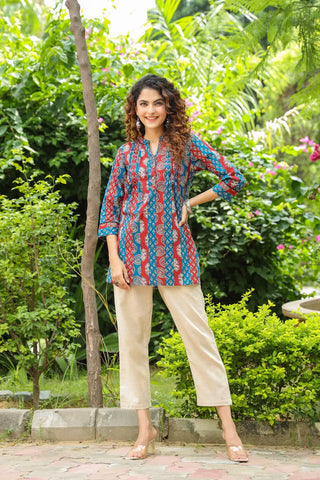 Maroon & Blue Ethnic Motif Kurti