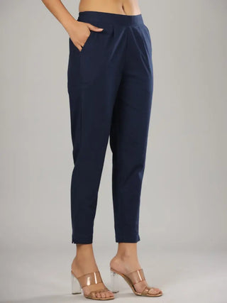 Women Pleated Pure Cotton Cigarette Trousers