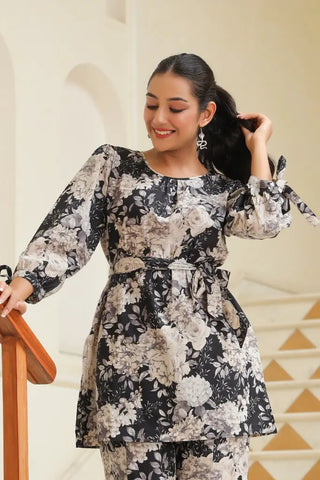 Women Black and White Floral Printed Co-ords Set