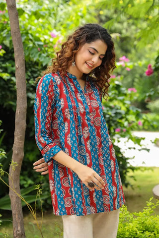 Maroon & Blue Ethnic Motif Kurti