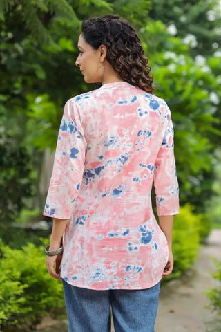 Women Pink Tie & Dye A-Line Kurti