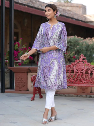 Women Purple Paisley Printed Straight Kurta