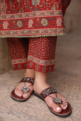 Women Ethnic Motifs Printed Pleated Pure Cotton Kurta with Trousers & With Dupatta