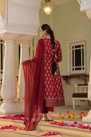 Women Ethnic Motifs Printed Regular Pure Cotton Kurta with Trousers & With Dupatta