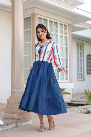 Blue Solid Fit & Flare Dress