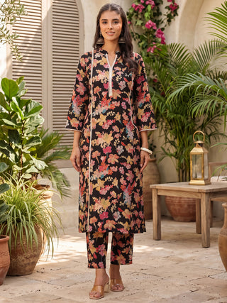 Women Floral Printed Regular Pure Cotton Kurta with Trousers & With Dupatta