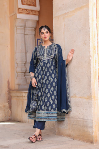 Women Ethnic Motifs Printed Regular Pure Cotton Kurta with Trousers & With Dupatta