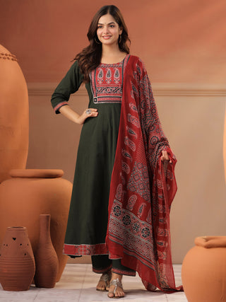 Green Printed 3-Piece Anarkali Kurta Set