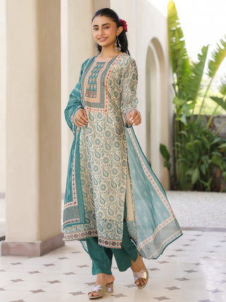 Women Floral Printed Regular Mirror Work Kurta with Trousers & With Dupatta