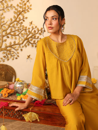 Yellow Lace Chanderi Co-Ord Set