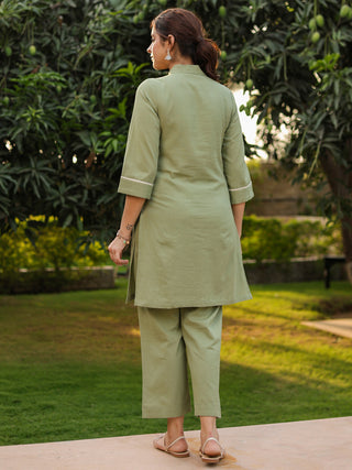 V-Neck Pure Cotton Tunic With Trousers Co-Ords