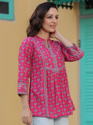 Women Fuchisia Ethnic Motifs Printed Pure Cotton A-line Kurti