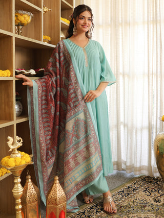 Light Blue Chanderi A-Line Kurta Set with Pocket