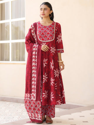 Maroon Ethnic Motif Print Fit & Flare 3-Piece Anarkali Kurta Set