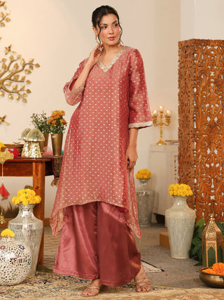 Dusty Rose Woven Butti Tissue Co-Ord Set with Pocket