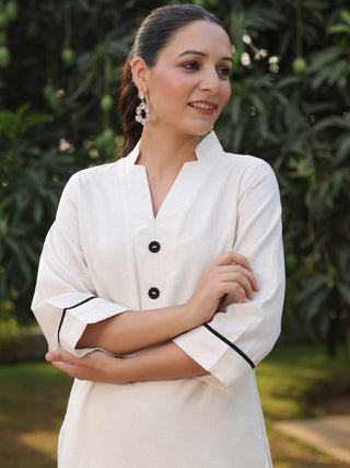 V-Neck Pure Cotton Tunic With Trousers Co-Ords