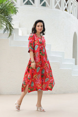 Pure Cotton A-line Midi Ethnic Dresses