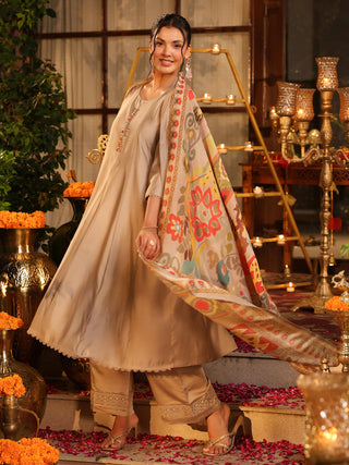 Grey Chanderi A-Line Kurta Set