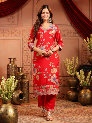Women Ethnic Motifs Printed Regular Thread Work Kurta with Trousers & With Dupatta