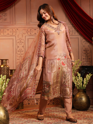 Women Ethnic Motifs Printed Regular Beads and Stones Kurta with Trousers & With Dupatta