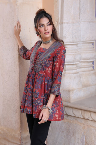 Floral Print Cotton Empire Top