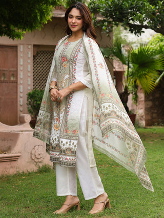 Women Floral Printed Regular Pure Cotton Kurta with Trousers & With Dupatta