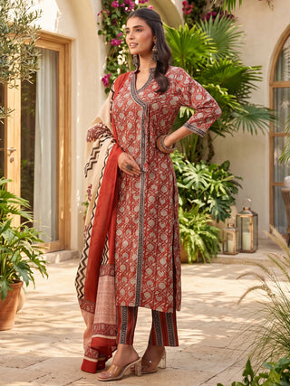Maroon Printed Gota Patti 3-Piece Kurta Set