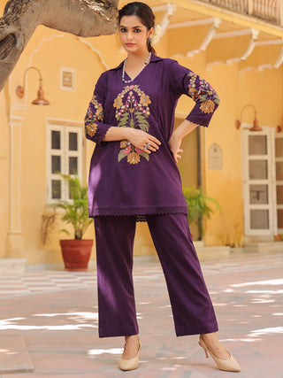 Floral-Embroidered Cotton Tunic With Trouser Co-Ords