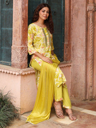 Green Floral Embroidered 3-Piece Straight Kurta Set